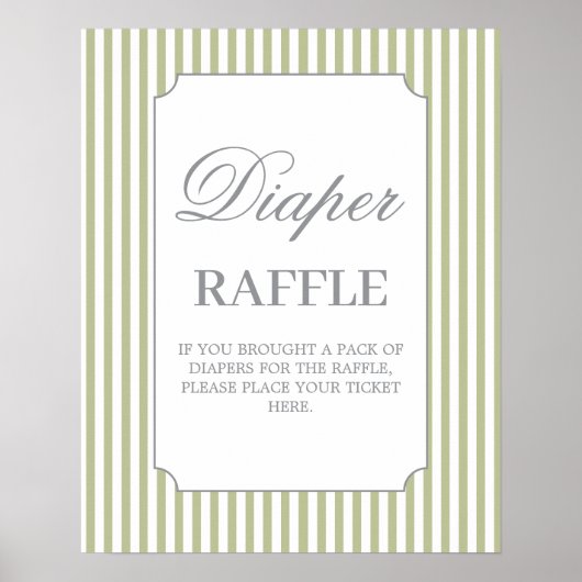Sage Stripes Baby Shower Diaper Raffle Sign ポスター (正面)