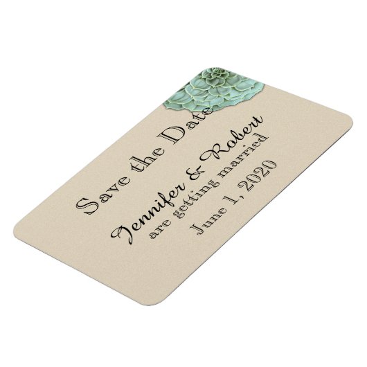 Sage Succulent Wedding Save the Date マグネット (左側)