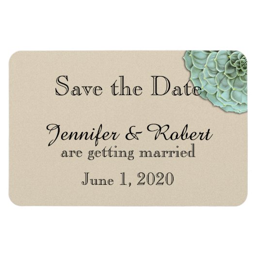 Sage Succulent Wedding Save the Date マグネット (横)