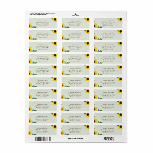 Sage Sunflower Themed Return Stickers ラベル (フルシート)