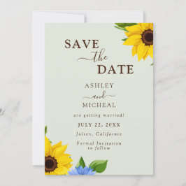 Sage Sunflower Wedding Flat Save The Date Card セーブザデート