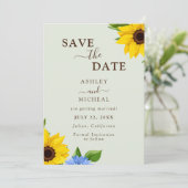 Sage Sunflower Wedding Flat Save The Date Card セーブザデート (スタンド正面)