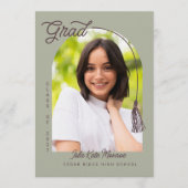 Sage Tassel Grad Announcement with Photo 招待状 (正面)