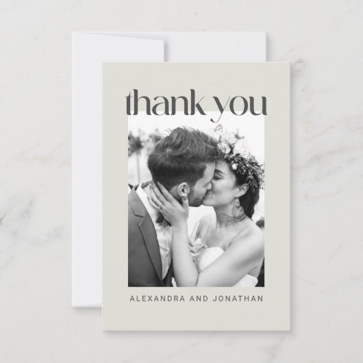 Sage Taupe素朴フローラボホ写真結婚の サンキューカード (正面)