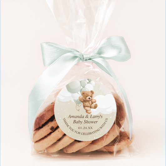 Sage Teddy Bear with Balloonsステッカー ラウンドシール