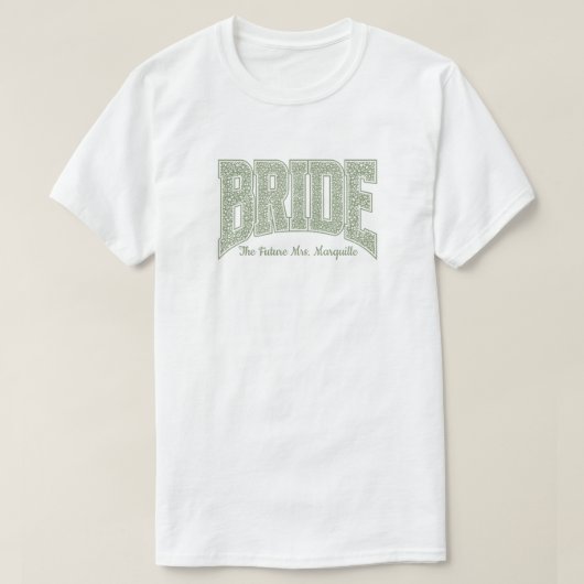 Sage Tiny Floral BRIDE 婚約 Tシャツ (デザイン正面)