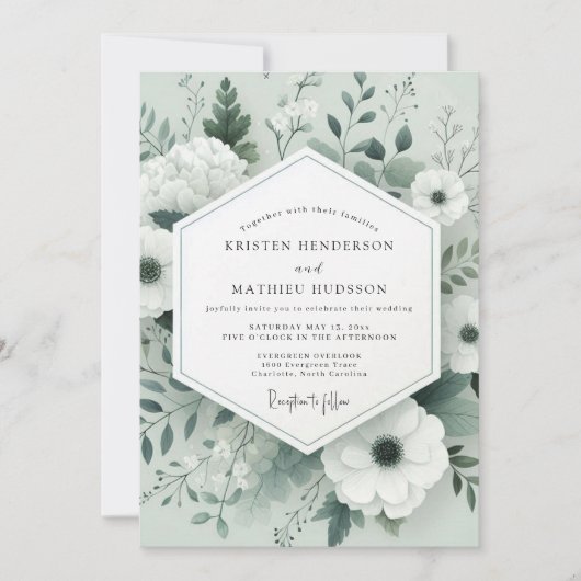 Sage Tonal Botanical Wedding 招待状 (正面)