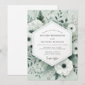 Sage Tonal Botanical Wedding 招待状 (正面/裏面)