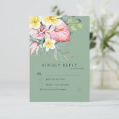 Sage Tropical Floral Botanical Wedding 出欠カード (スタンド正面)