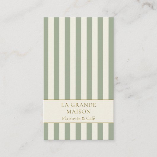 Sage Vertical Stripes French QR Code Bakery 名刺 (正面)