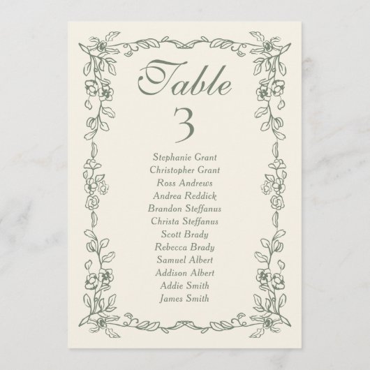 Sage Victorian Wedding Seating Chart Sign Cards 招待状 (裏面)