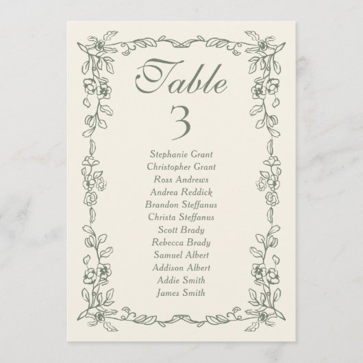 Sage Victorian Wedding Seating Chart Sign Cards 招待状 (正面)