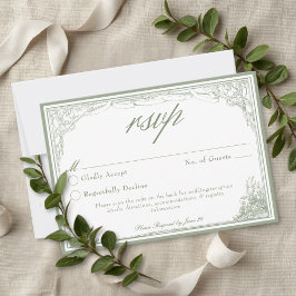 Sage Vintage Botanical Trellis Arch ウェディングQR 出欠カード