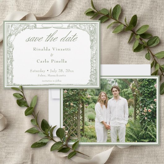 Sage Vintage Botanical Trellis Arch 写真 ウェディング セーブザデート