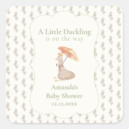 Sage Vintage Flower Umbrella Duck ベビーシャワー スクエアシール