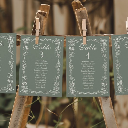 Sage Vintage Wedding Seating Chart Sign Cards 招待状
