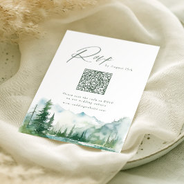 Sage Watercolor Mountain Forest Rustic QR code 出欠カード