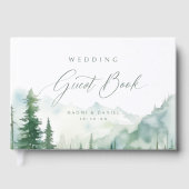 Sage Watercolor Mountain Forest Rustic Wedding ゲストブック (正面)