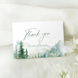 Sage Watercolor Mountain Forest Rustic Wedding サンキューカード