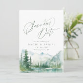 Sage Watercolor Mountain Forest Rustic Wedding セーブザデート (スタンド正面)