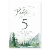 Sage Watercolor Mountain Forest Rustic Wedding テーブルナンバー (裏面)