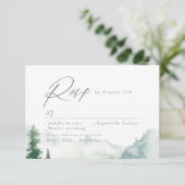 Sage Watercolor Mountain Forest Rustic Wedding 出欠カード (スタンド正面)