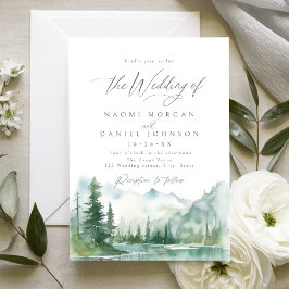 Sage Watercolor Mountain Forest Rustic Wedding 招待状