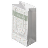 Sage Watercolor Wildflower Floral Custom Name スモールペーパーバッグ (正面アングル)