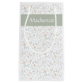 Sage Watercolor Wildflower Floral Custom Name スモールペーパーバッグ