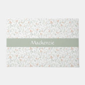 Sage Watercolor Wildflower Floral Custom Name ドアマット (正面)