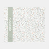 Sage Watercolor Wildflower Floral Custom Name フリースブランケット (正面(横))