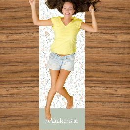 Sage Watercolor Wildflower Floral Custom Name ヨガマット