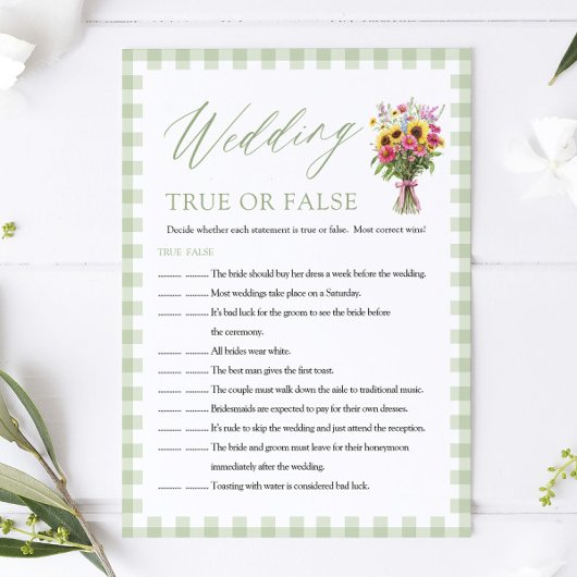 Sage Wedding True or False Bridal Shower Game 招待状