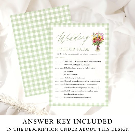 Sage Wedding True or False Bridal Shower Game 招待状