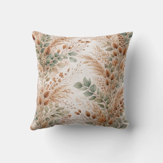 Sage & Wheat Meadow Botanical Pattern クッション (裏面)