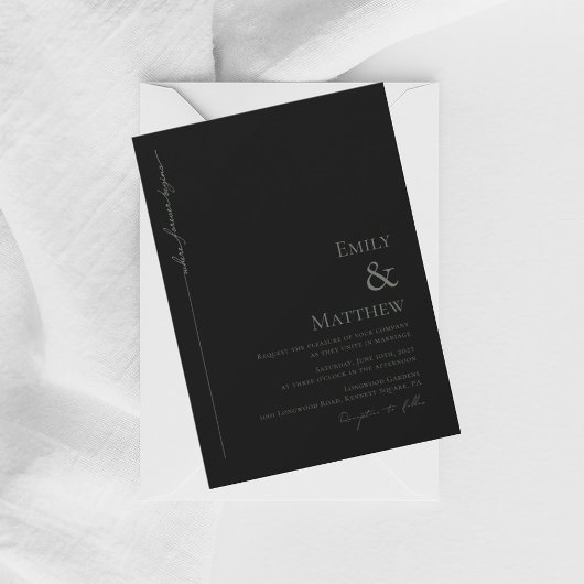 Sage Where Forever Begins Black Wedding Invitation 招待状