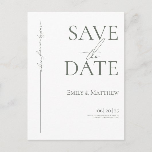 Sage Where Forever Begins Save The Date 案内ポストカード (正面)