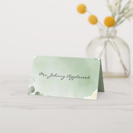 Sage Whisper Botanical Place Cards プレイスカード (正面)