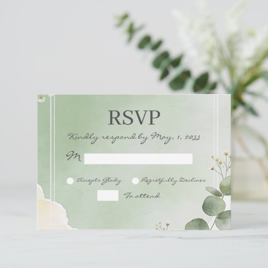 Sage Whisper Botanical RSVP Cards (スタンド正面)