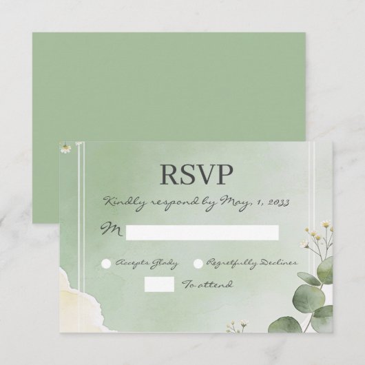 Sage Whisper Botanical RSVP Cards (正面/裏面)