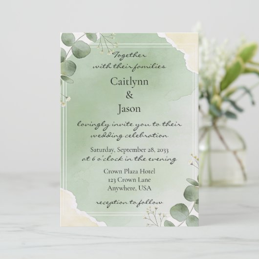 Sage Whisper Botanical Wedding Invitations 招待状 (スタンド正面)