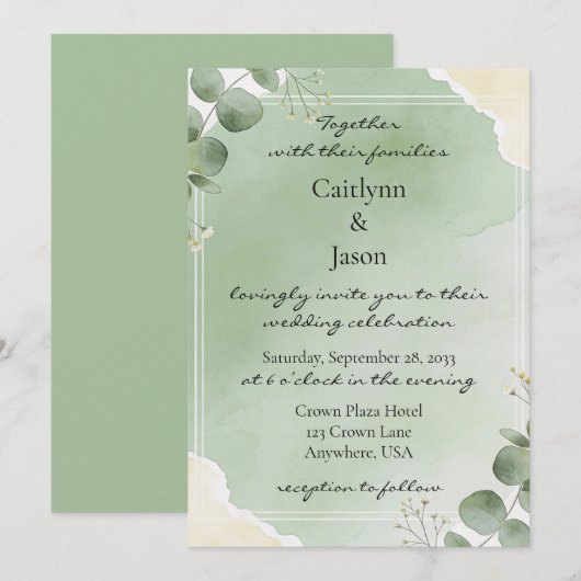 Sage Whisper Botanical Wedding Invitations 招待状 (正面/裏面)