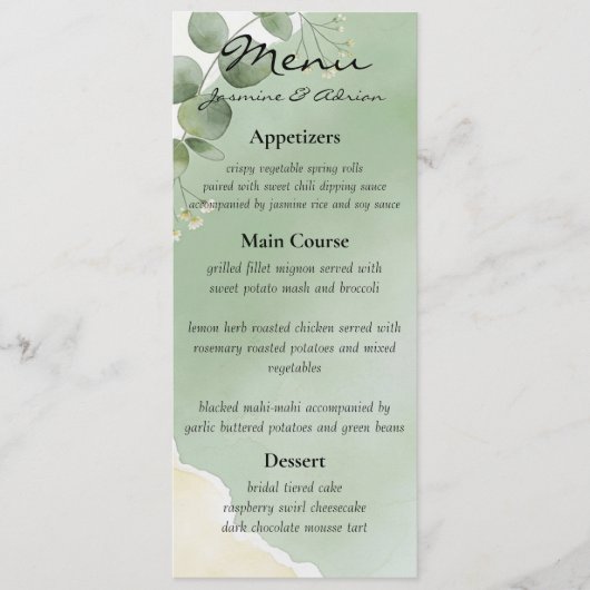 Sage Whisper Botanical Wedding Menu メニュー (正面)