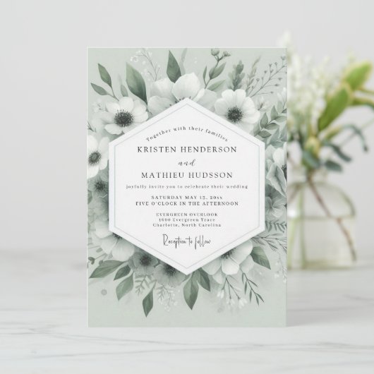 Sage Whispering Anemone Wedding 招待状 (スタンド正面)