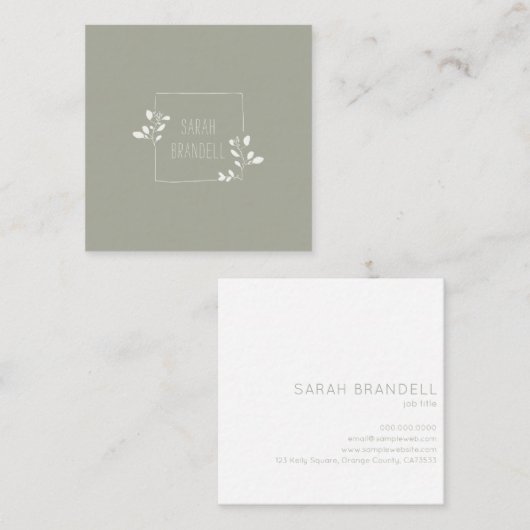Sage & Whiteの手描のフローラフレーム スクエア名刺 (正面/裏面)