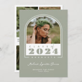 Sage White 2024アーチモダント写真卒業 案内状 (正面/裏面)