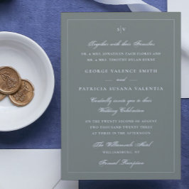 Sage White Framed Monogramエレガントのサ結婚イト 招待状