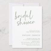 Sage & White Minimalistスクリプトブライダルシャワー 招待状 (正面)