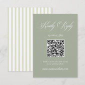 Sage & White Striped Classic Wedding QR Code 出欠カード (正面/裏面)