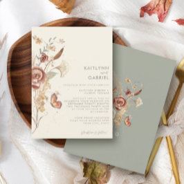 sage wildflower ドライ フラワーの水彩 結婚式の招待状 招待状